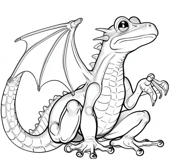 AI generated: cartoon baby dragon with frog body only the lines so i can paint it and fit the canvas with white ba...