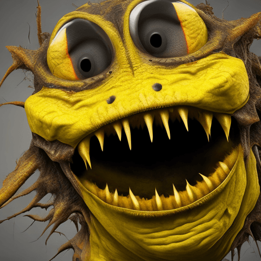 AI generated: Scary creature, flat snout, yellow eyes, horror, dark and haunting, hyperrealism, ultra-detailed, 8k...