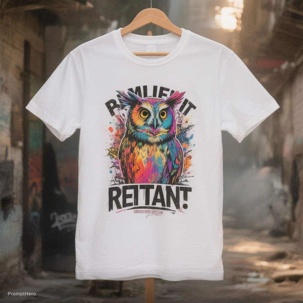AI generated: t shirt blanc imprimé avec des couleurs éclatante au devant ,