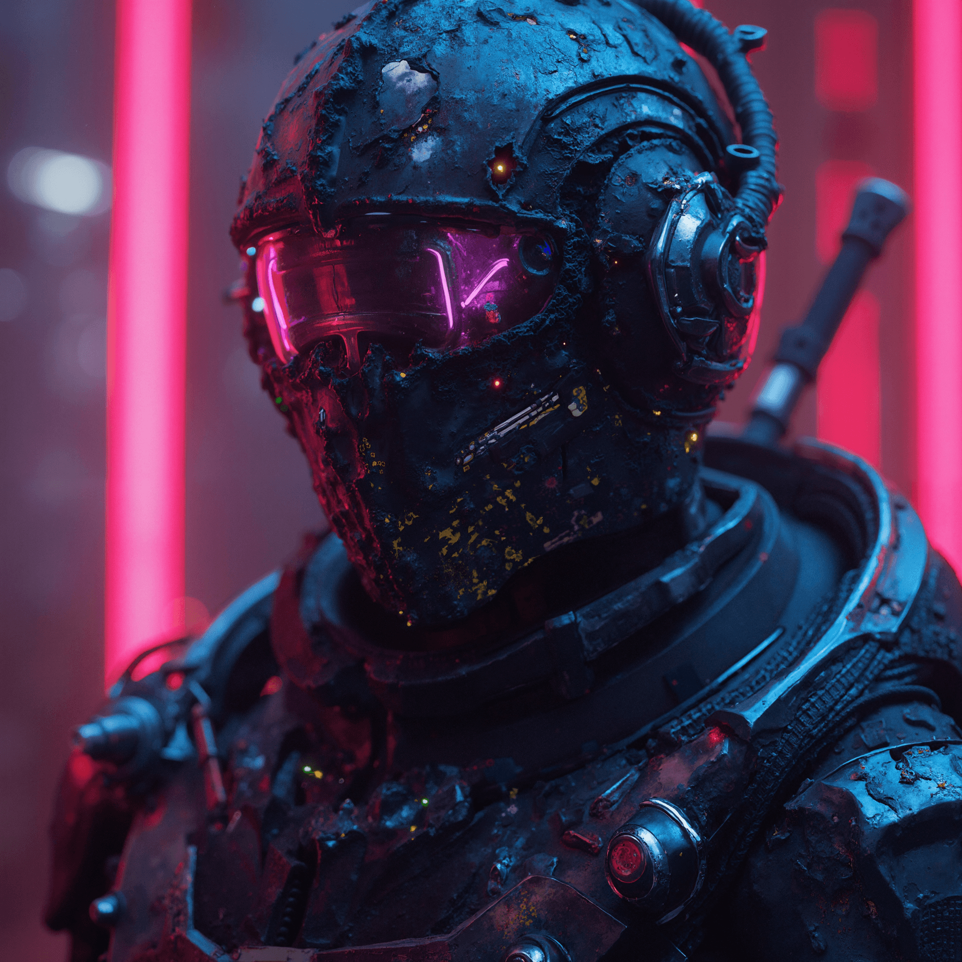 AI generated: cyberpunk, hyper realistic, futuristic, neon colors, bright colors, high detail, textured 