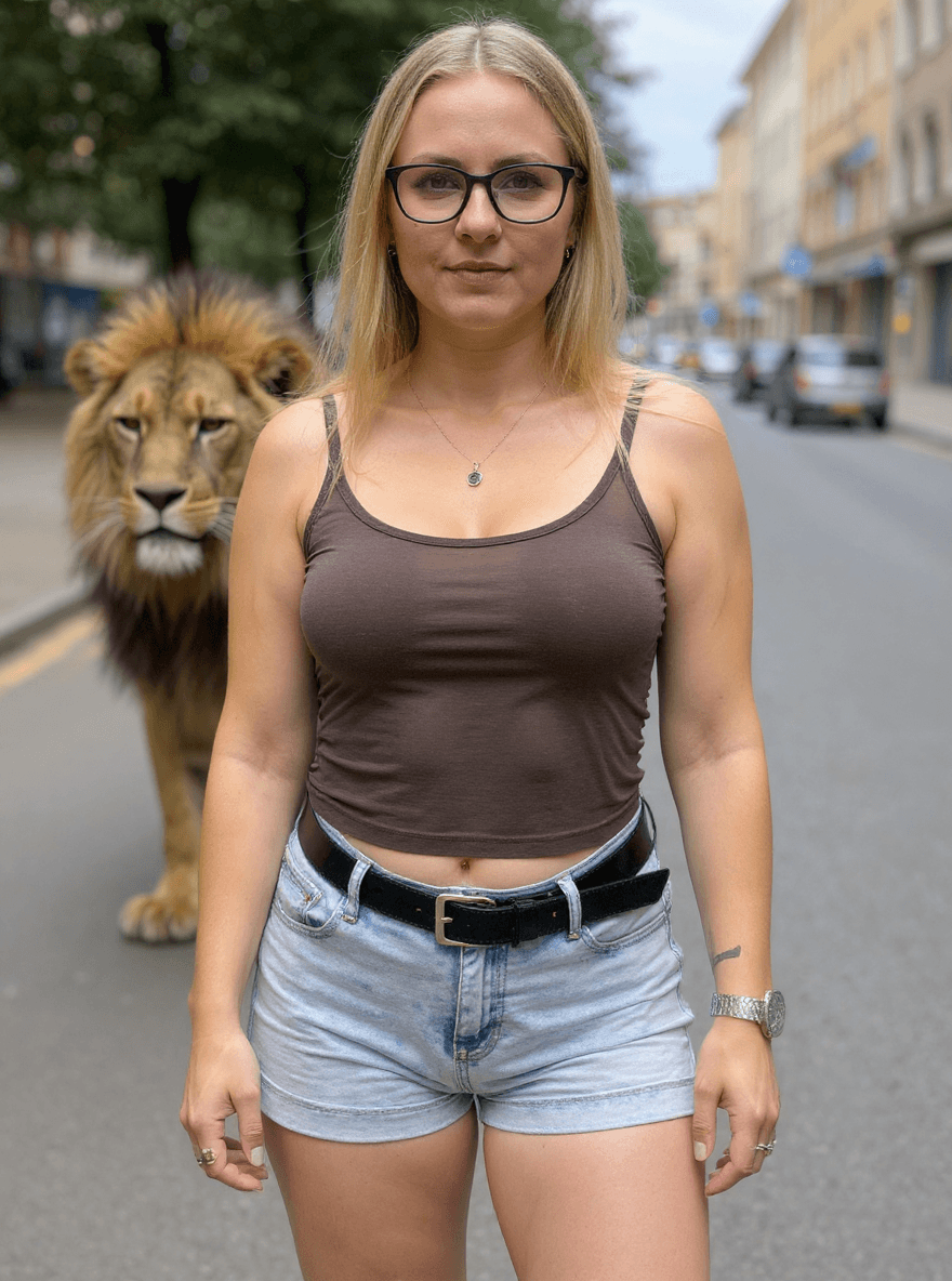 AI generated: 26 yo  German teacher woman with light brown eyes and glasses in the face  and smooth blonde hair in...