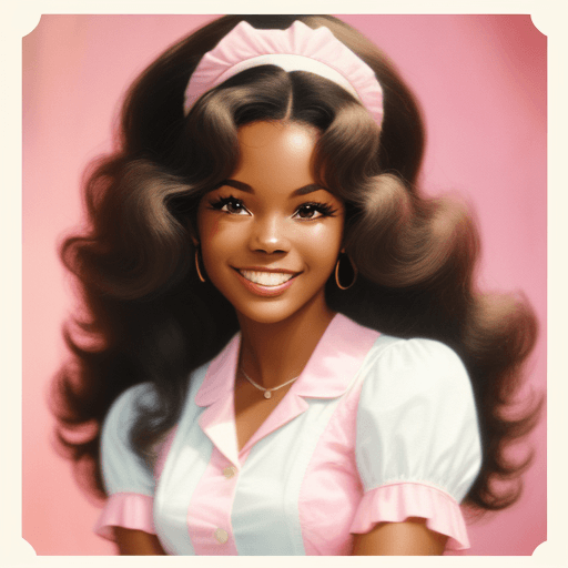 AI generated: A photo of an African American woman with long, wavy hair in the style of 1960s fashion. She is wear...