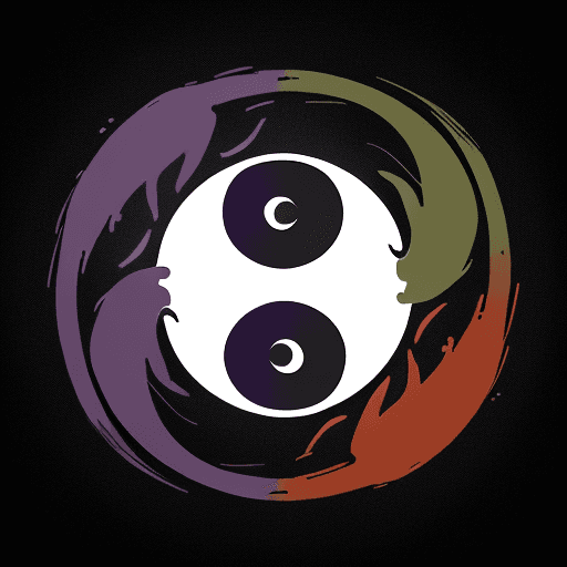 AI generated: A basic simple logo that looks like Yin and Yang that is easy to reproduce with green and purple et ...