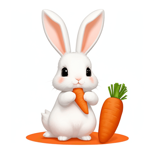 AI generated: Cute Cartoon bunny, eats carrots, White background