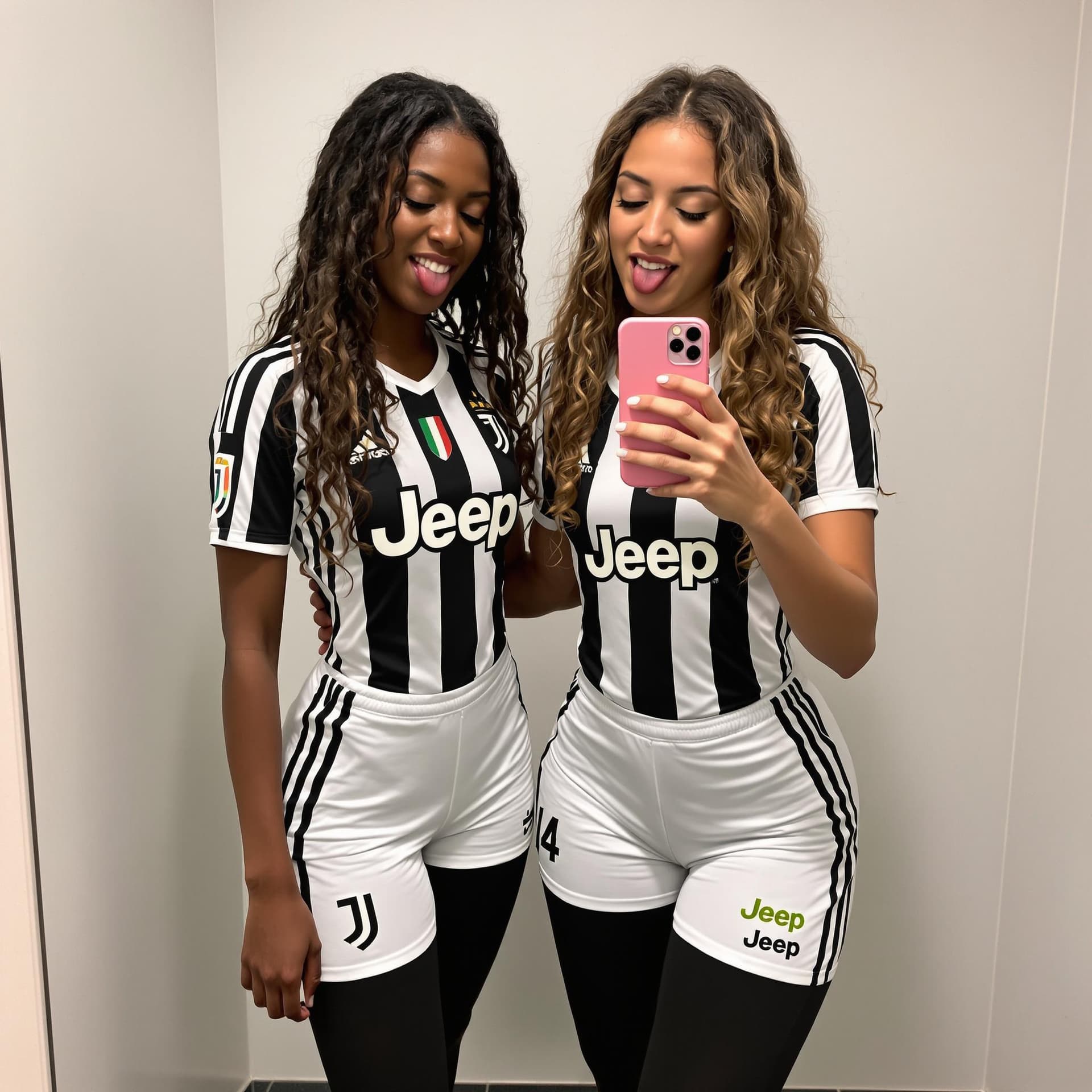 AI generated: Two beautiful Italian, teen girls, one white girl with long curly brown hair, the other one, a black...