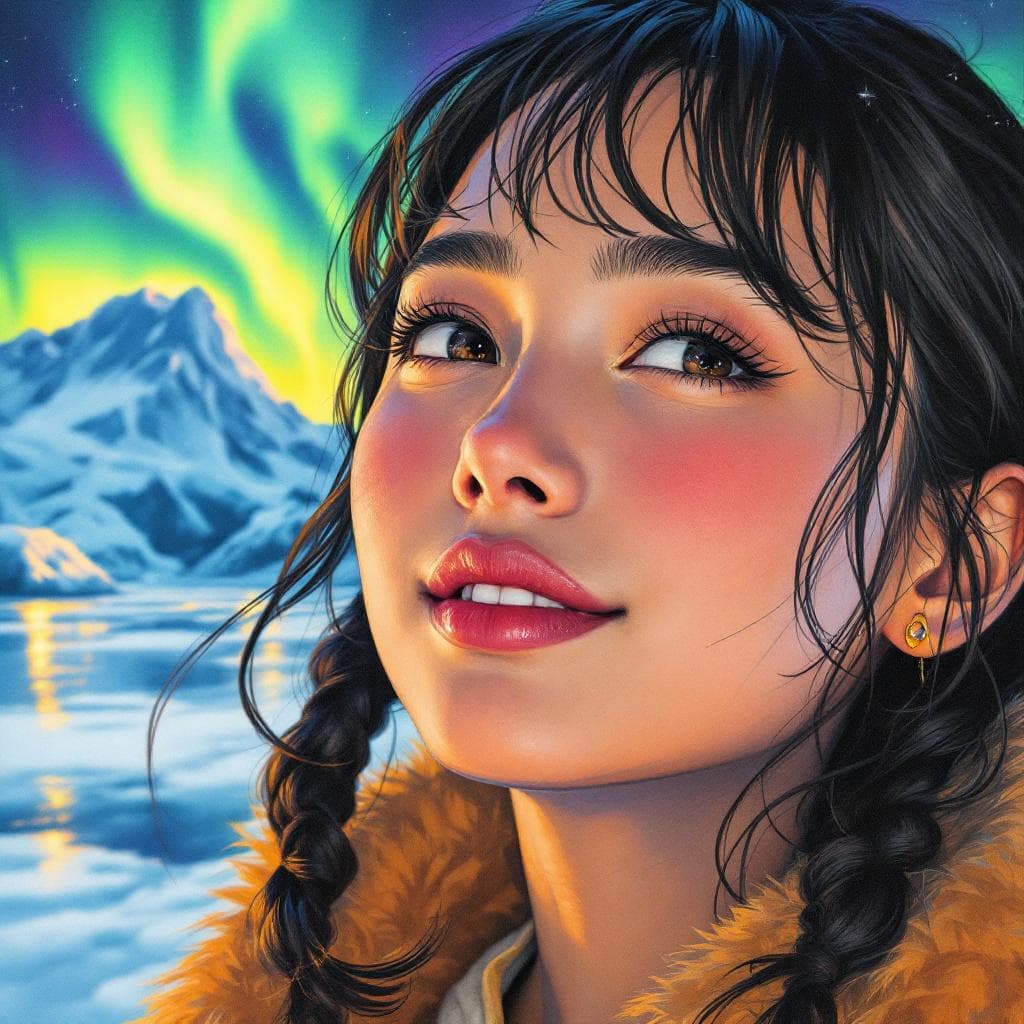 AI generated: anime extreme closeup portrait pencil drawing picture of a 24-year-old Bodo-Nepali female vibrant fe...