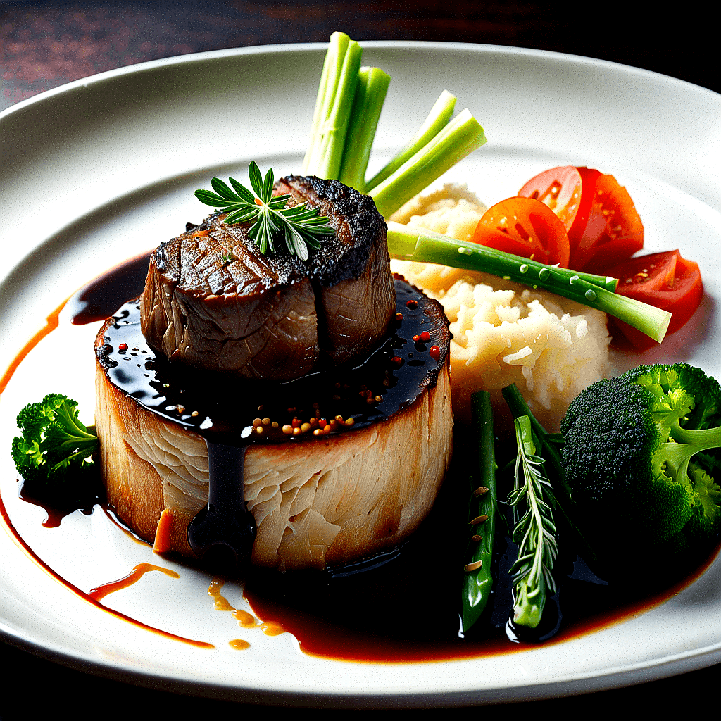 AI generated: Capture a close-up shot of a mouth-watering Red Wine, Balsamic & Rosemary Braised Lamb Shank, served...