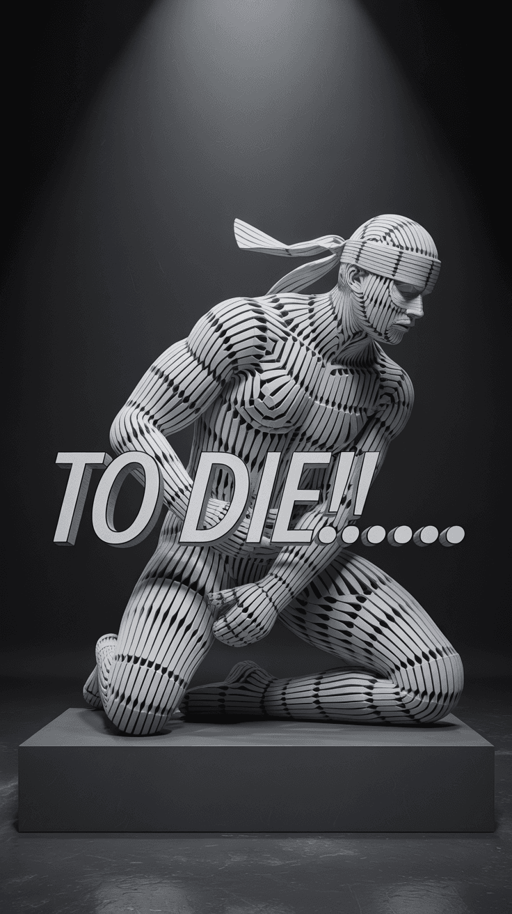 AI generated: By Michelngelo, tessellating ninja sculpture:2, optical illusion, intricate pattern, mathematical pr...
