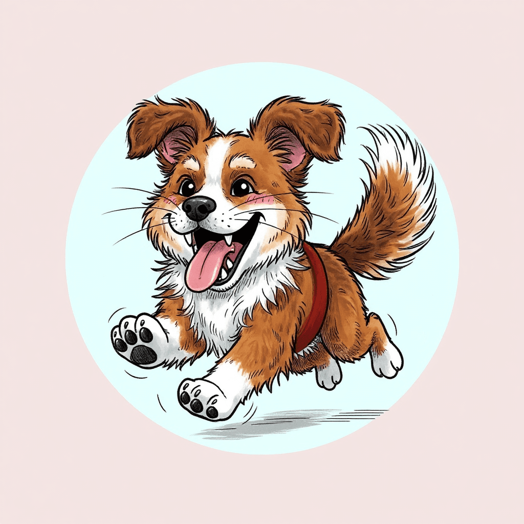 AI generated: A cartoon funny dog running in a circular path