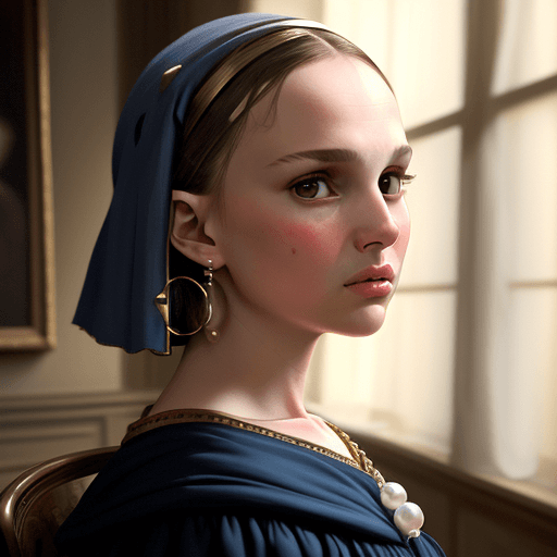 AI generated: Natalie Portman, Mathilda Lando in the professional as girl with pearl earring painting by Vermeer, ...