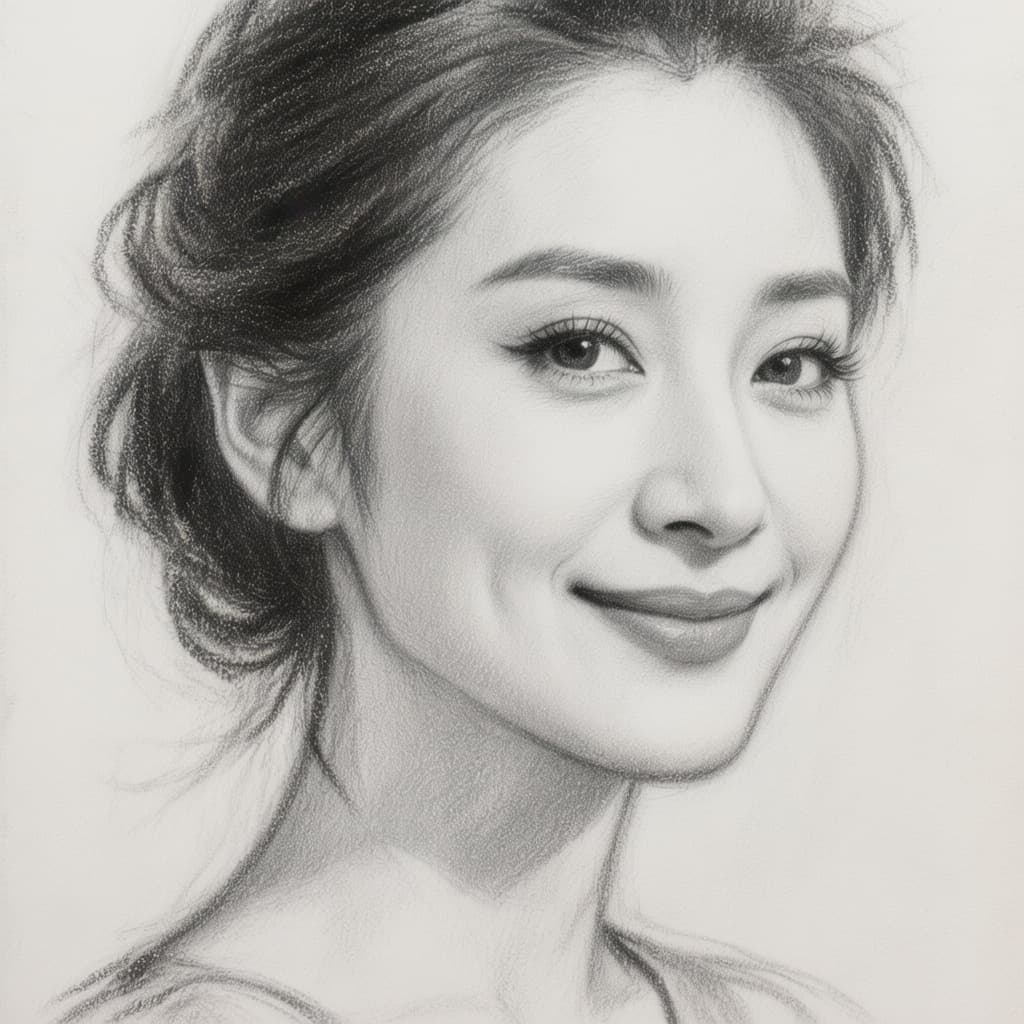 AI generated: 费玉清，simple pencil sketch by Odilon Redon, face only, a gorgeous Asian woman, side angle, hint of a s...