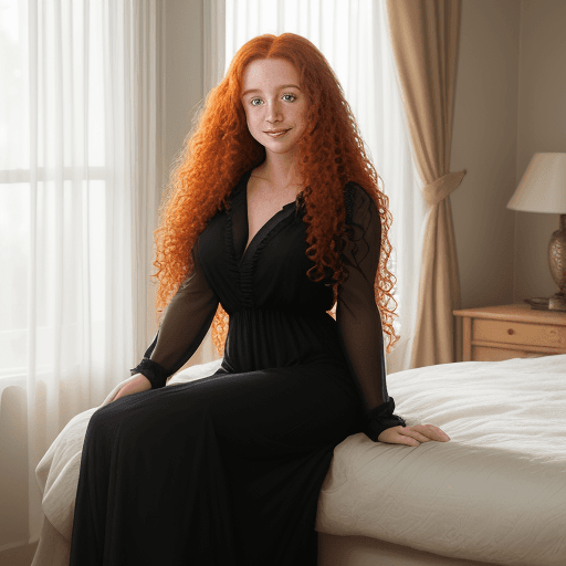 AI generated: full body photo ((extremely attractive)) woman, long curly ginger hair, perfect eyes, (freckles:0. 2...
