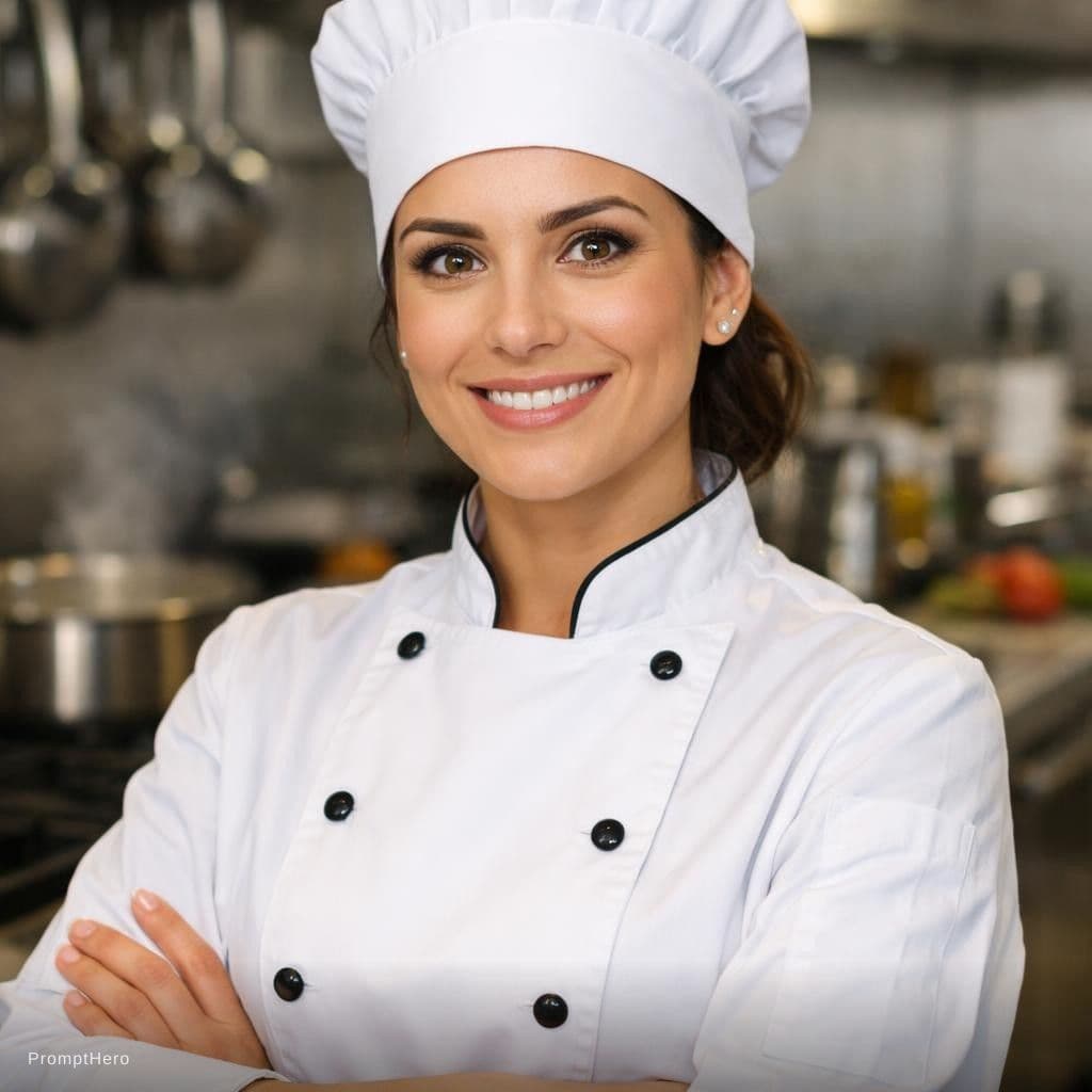 AI generated: A female chef with brown eyes 