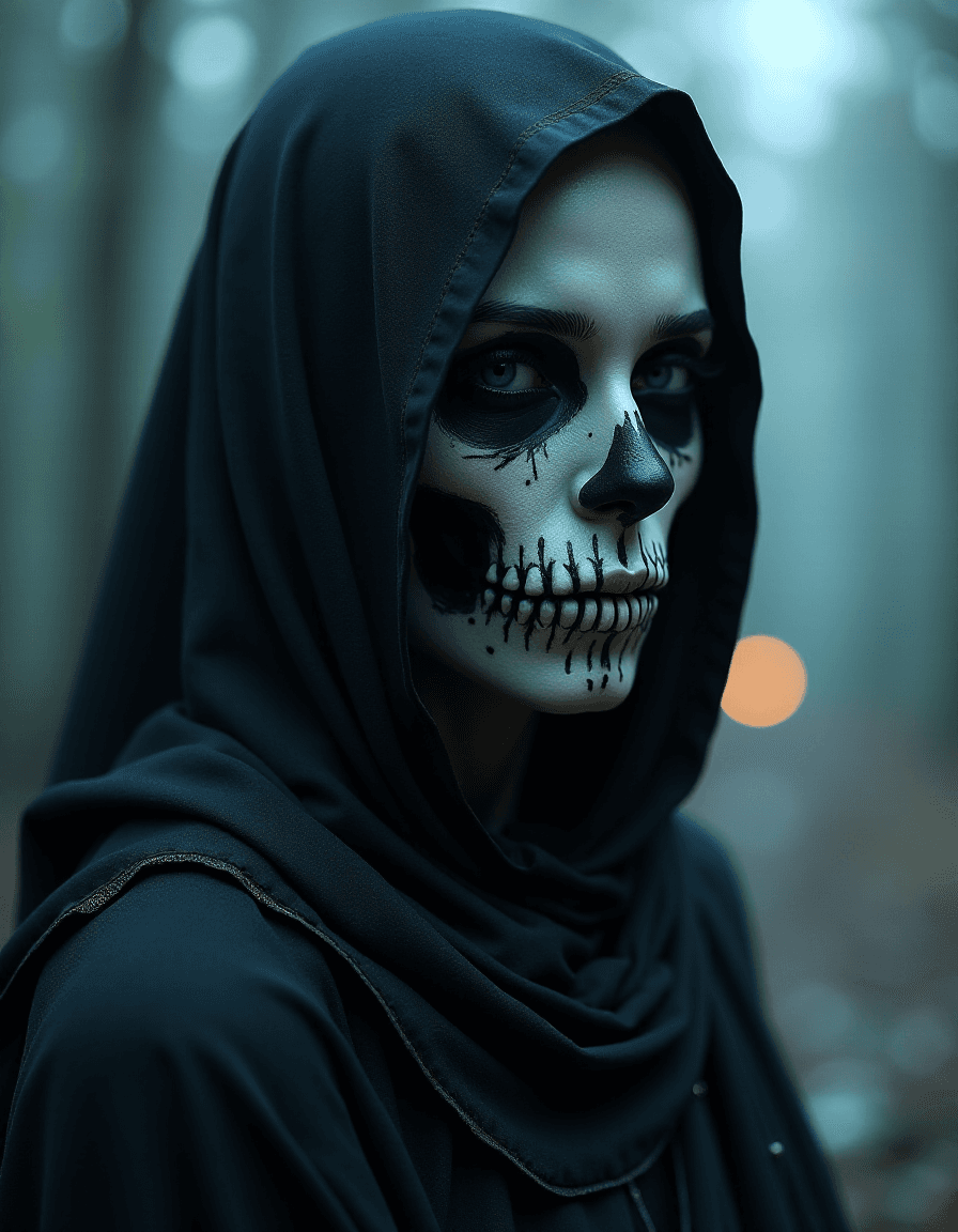 AI generated: photo realistic, ultra details, natural light ultra detailed portrait of a female necromancer, skele...