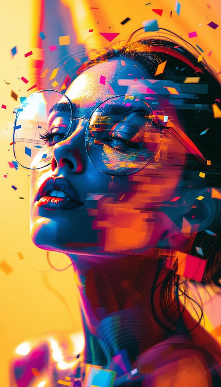 AI generated: Lenticular Art, Shifting Images, Layered Views, Dynamic, Woman Holding a Card Shifting, Changing Exp...