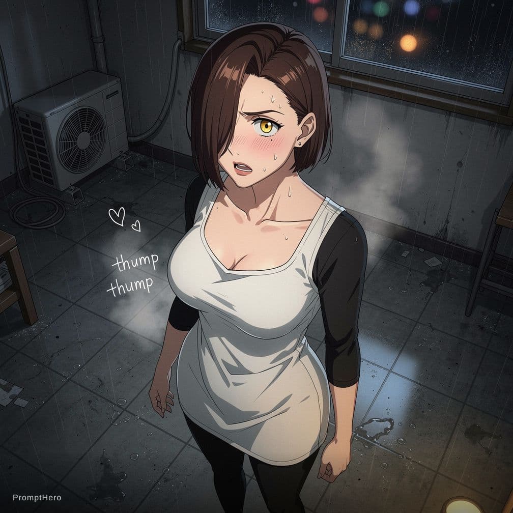 AI generated: ,yellow eyes, dgirlratat, large breasts, short dark brown hair, (mature face:1.2), fair skin, mole u...