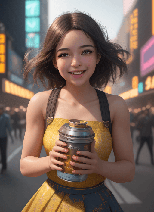 AI generated: Amid the bustling city streets, her radiant smile and sparkling eyes bring a touch of warmth and cha...