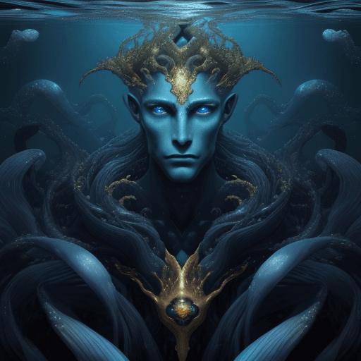 AI generated: Deep oceanic creatures with a golden iris that is a third of the width of the head, mysterious and v...