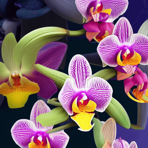AI generated: Generate a 3D image of multicolored orchids with a realistic and high-definition effect. The orchids...