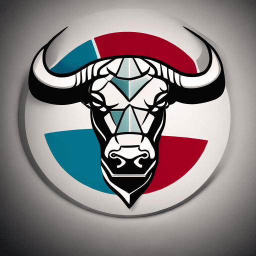 AI generated: An abstract, two-colored round logo of a serious bull head facing right. The bull head is made of a ...