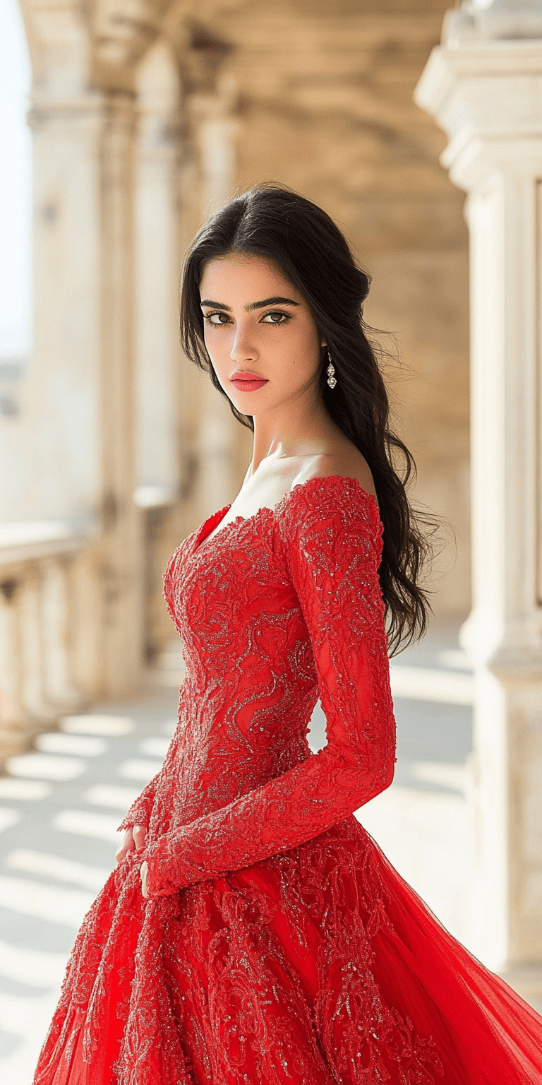 AI generated: woman in a red dress --chaos 75 --ar 1:2 --profile yruxpc2 --stylize 750