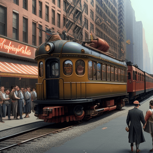 AI generated: Hyper realistic   New York city Kodachrome color street life train on building cars on elephants don...