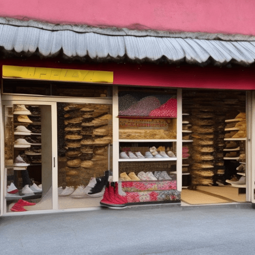 AI generated: New Year's sneakers store in village style with hay