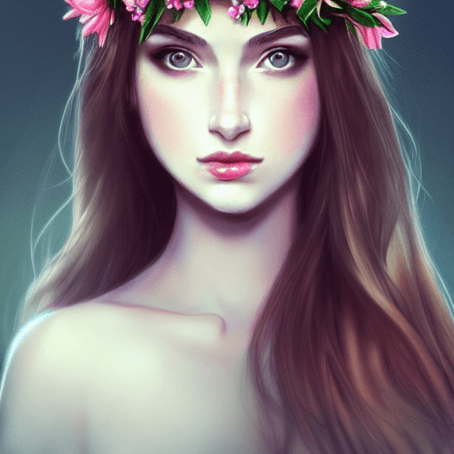 AI generated: portrait of very beautifull girl, flower crown, headshot, pale skin, 4k, rule of thirds, extreme det...