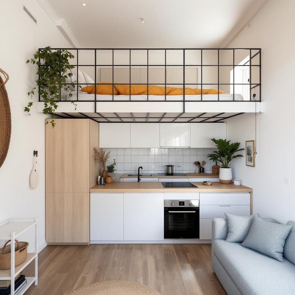 AI generated: The interior of a ground floor, two-story, single-room space in Kozani Greece, approximately 65m² th...