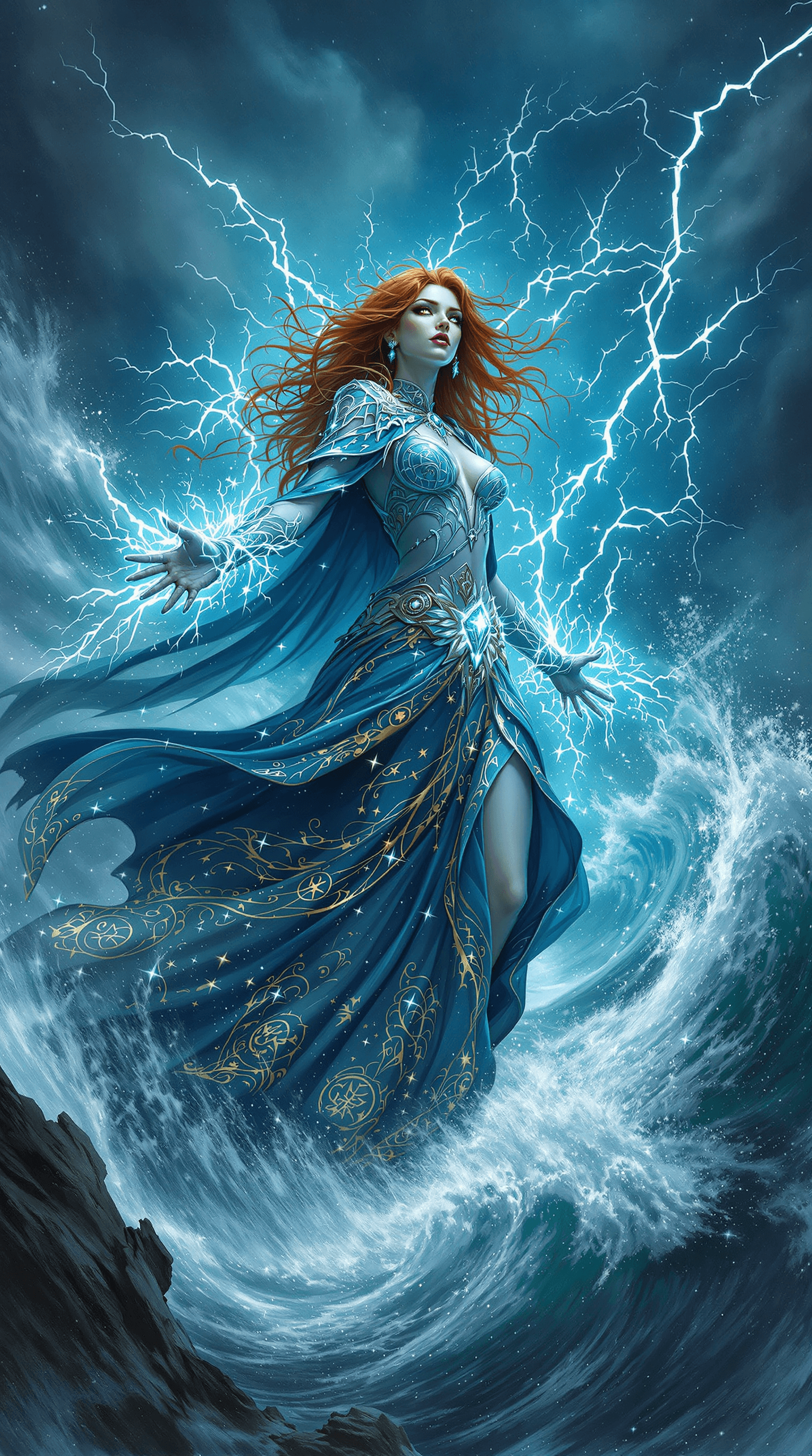 AI generated: A **spellbinding and exquisitely detailed illustration** of a **copper-haired witch**, radiating **i...