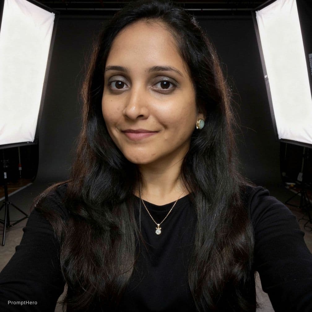AI generated: (woman:1.1) with (dark:1.2) wavy hair is totally in a completely (dark:1.1) open room with the (only...