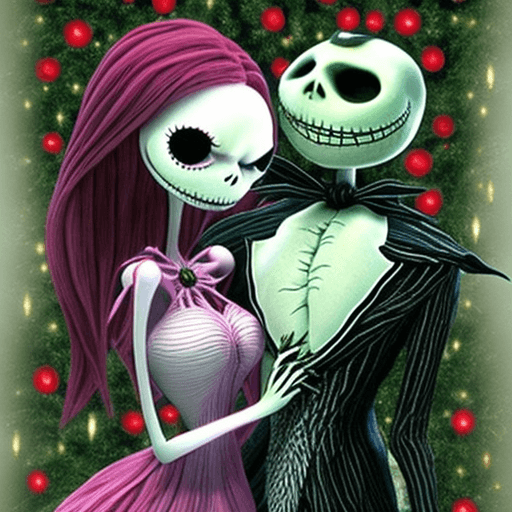 AI generated: Nightmare before Christmas,love scene,romantic embrace.beautiful