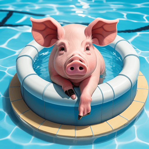 AI generated: pig in a swimming pool 
