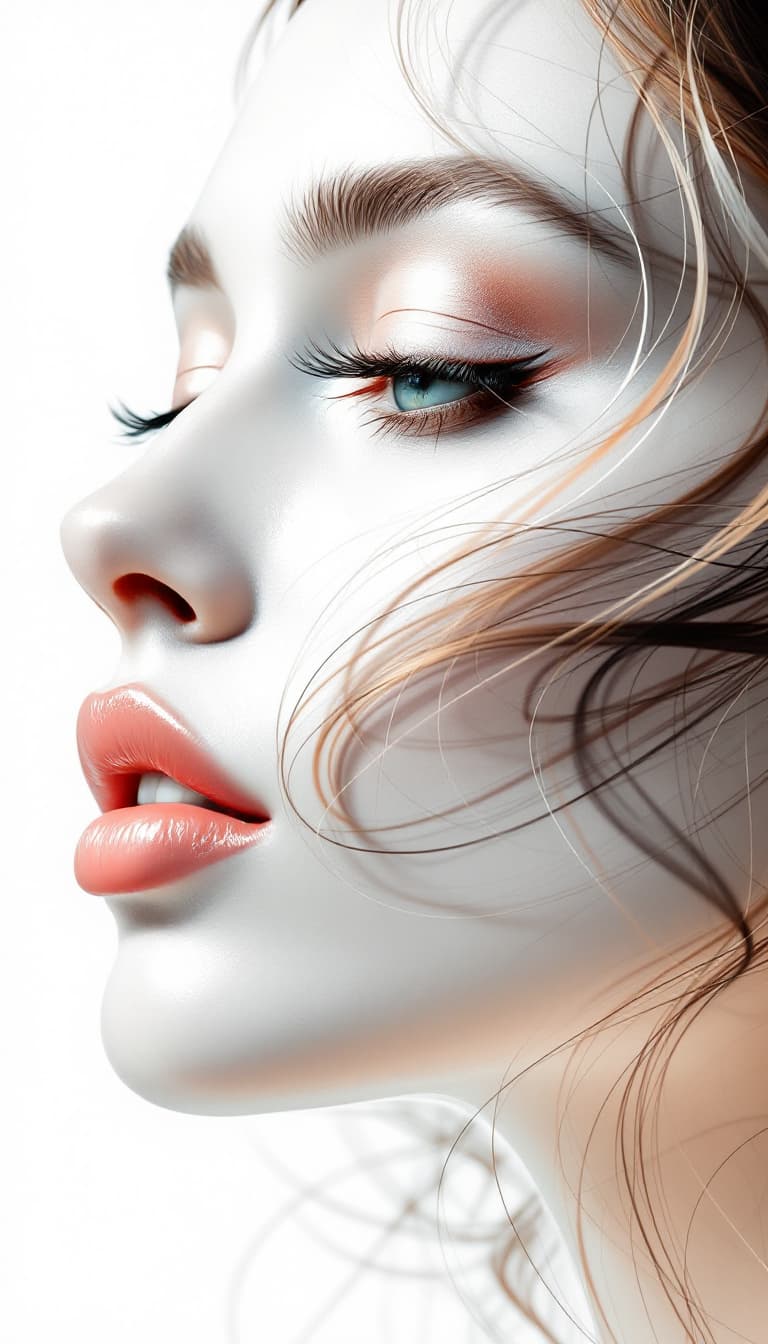 AI generated: A stunning minimalist 3D CG of a woman's face, with elegant sweeping lines that create a sense of gr...