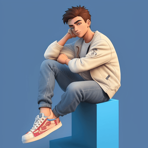 AI generated: Create a 3D illustration of an animated character sitting casually on top of a social media logo "na...