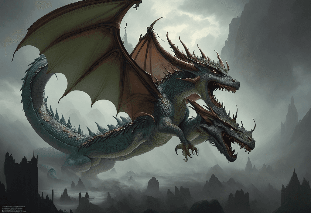 AI generated: incredible detailed shot of a magnificent dragon waking up from a thousand years of sleep, the gaze ...