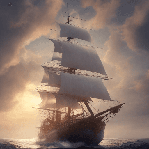 AI generated: Photo of a ultra realistic sailing ship, dramatic light, pale sunrise, cinematic lighting, battered,...