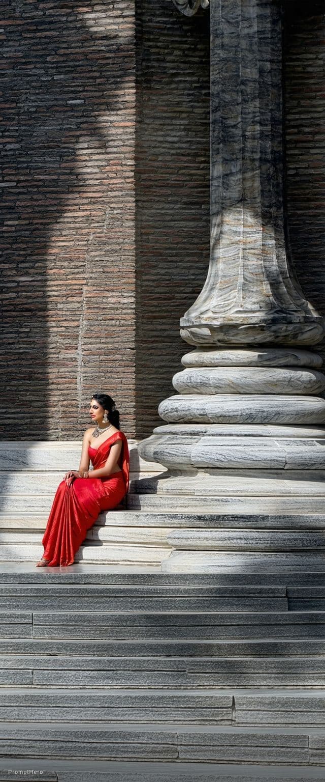 AI generated: Create an image sexy woman in red transparent saree with bigger body parts 
