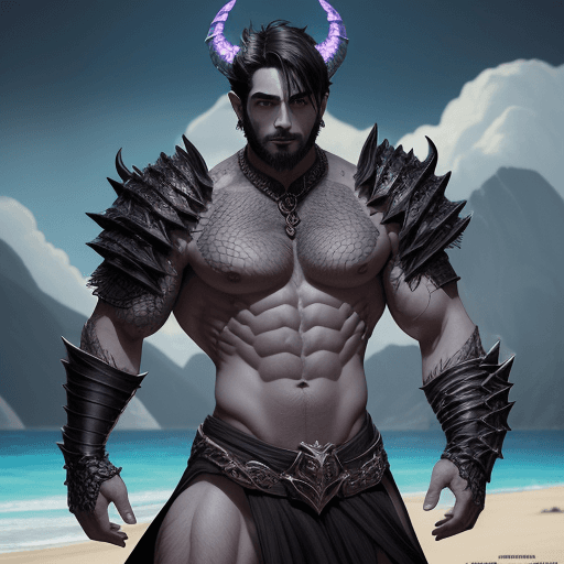 AI generated: A dark short hair male necromancer with scales, highly detailed, DND, Dragon summoner, dragon pet, n...