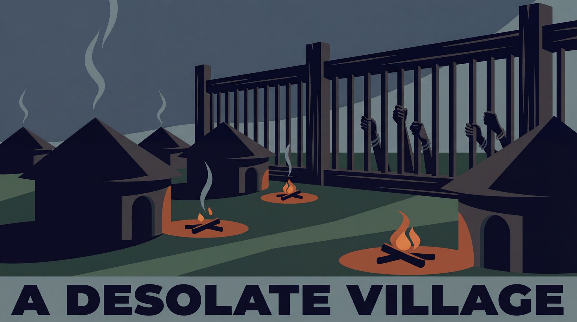 AI generated: Create in Malika Favre style. A slow, haunting tracking shot moving through a desolate Congolese vil...