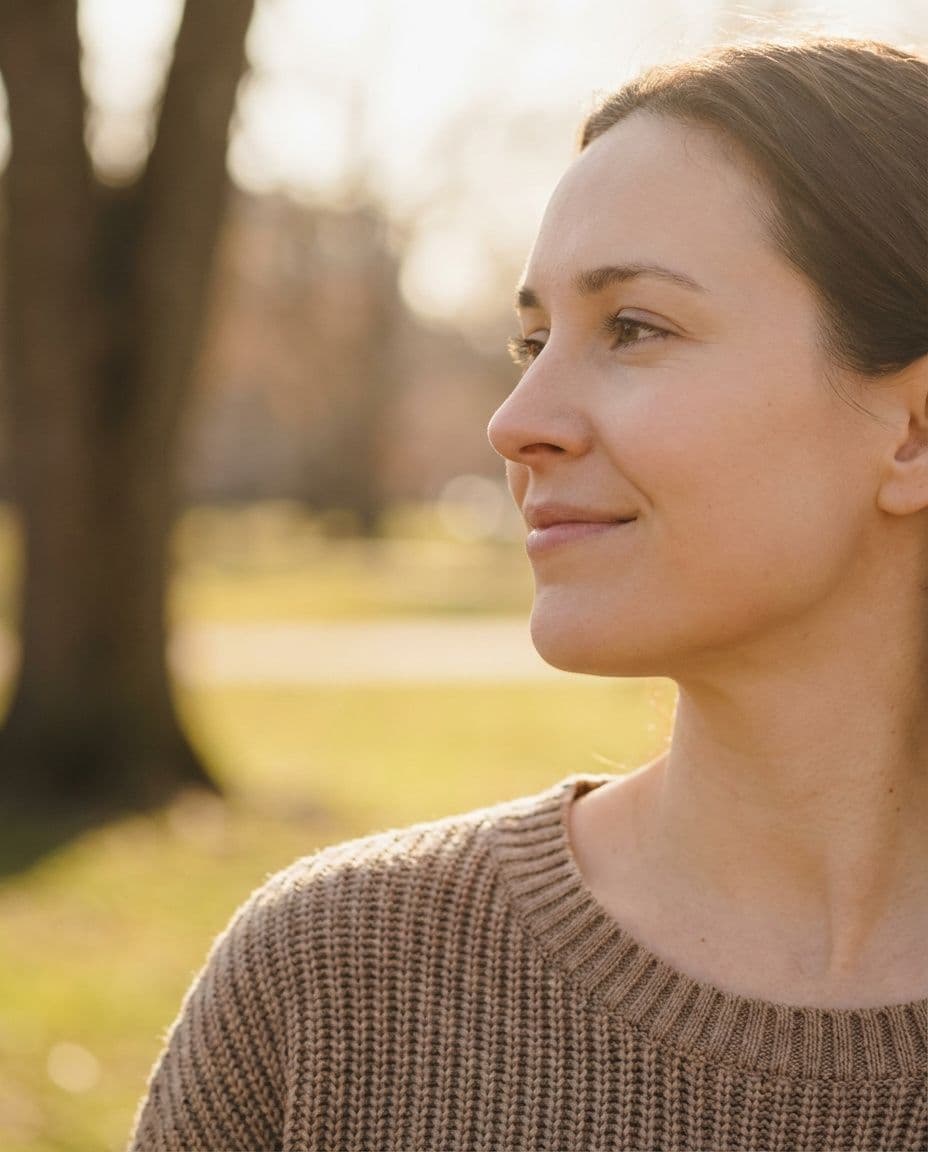 AI generated: woman, side view, slight smile, shot on a Canon A7 III, no freckles 