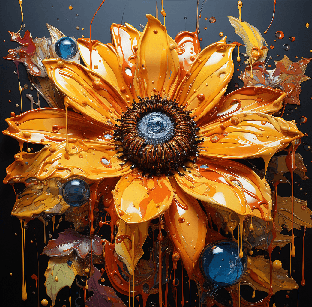 AI generated: a sunflower is shown with dripping water, in the style of richard hescox, pop surrealism, jurgen zie...