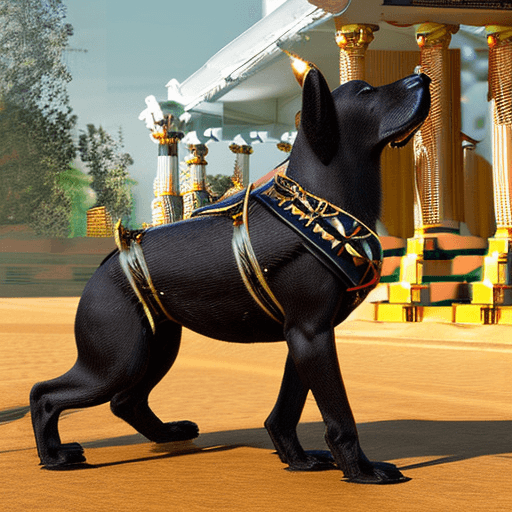 AI generated: Photo of a majestic black dog, posed in the midst of a fierce battle. The black dog is rendered in 8...