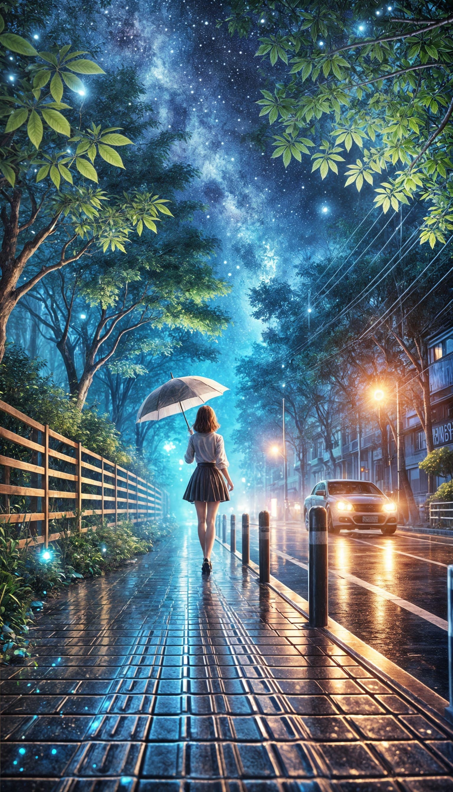 AI generated: A hyper-realistic anime-style night scene, now more breathtaking and surreal. A serene urban atmosph...