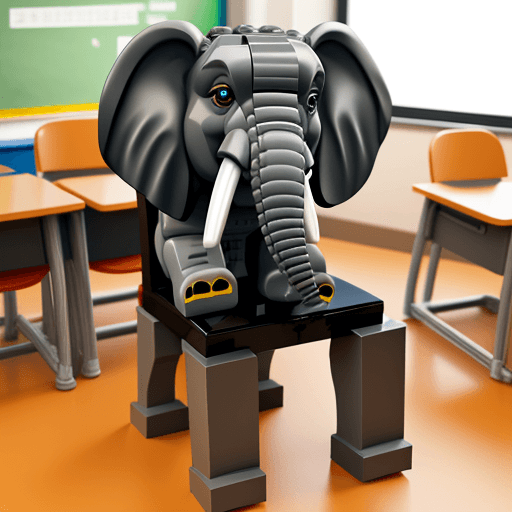 AI generated: a Elephant sit on classroomchair all parts will be created by lego full body