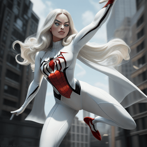 AI generated: Margot Robbie (Masterpiece, 4k resolution, ultra-realistic, very detailed), (White superhero theme, ...