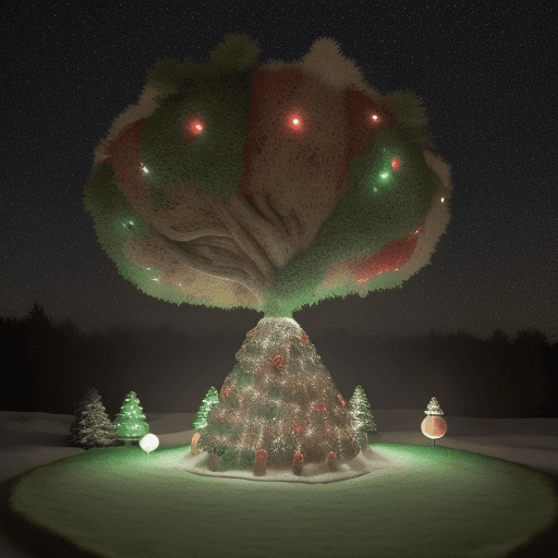 AI generated: Foto ultrarealista de un arbolito de navidad, adornado con globos y cintas doradas y rojas,  en un l...