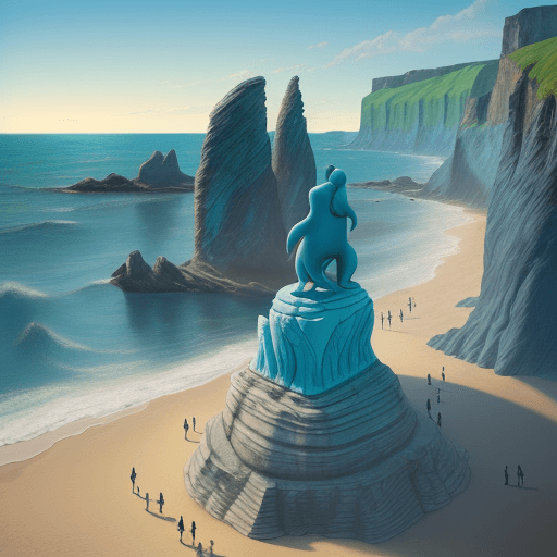 AI generated: A fantasy painting in the style of Michael Whelan of giant stone statues carved in the shape of sea ...