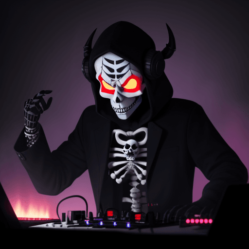 AI generated: boris brejcha dj mask into skelleton demon 