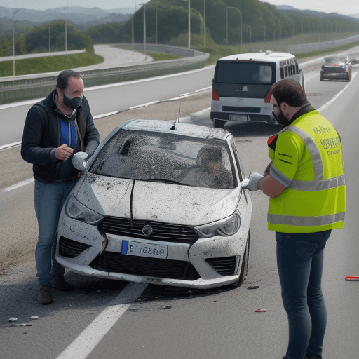 AI generated: Accidente de tránsito sin heridos, con dos personas solucionando el problema al hablar a su compañía...